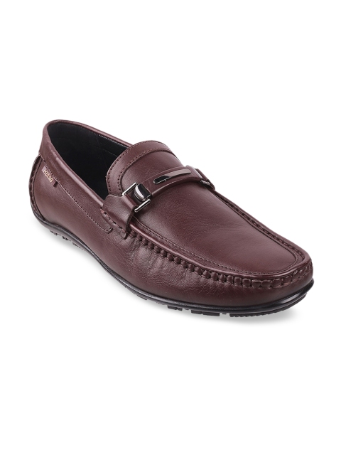 

Metro Men Maroon Textured Leather Slip-on detail Loafers