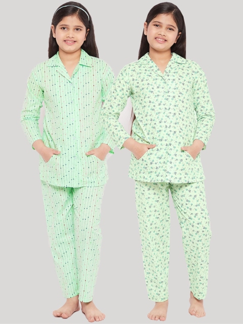 

KYDZI Girls Pack Of 2 Pure Cotton Night suits, Green