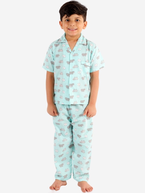 

KID1 Boys Green & Green Printed Night suit