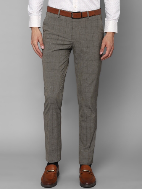 

Louis Philippe Men Grey Checked Slim Fit Trousers