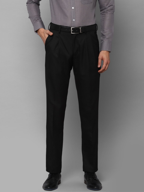 

Louis Philippe Men Black Striped Pleated Trousers