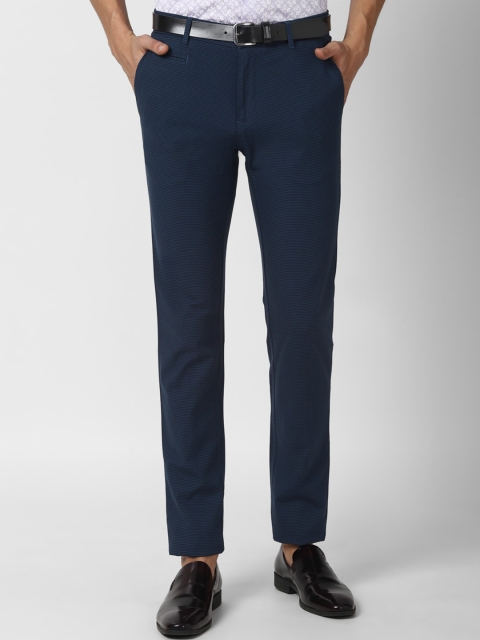 

V Dot Men Navy Blue Slim Fit solid Trousers 96% Cotton