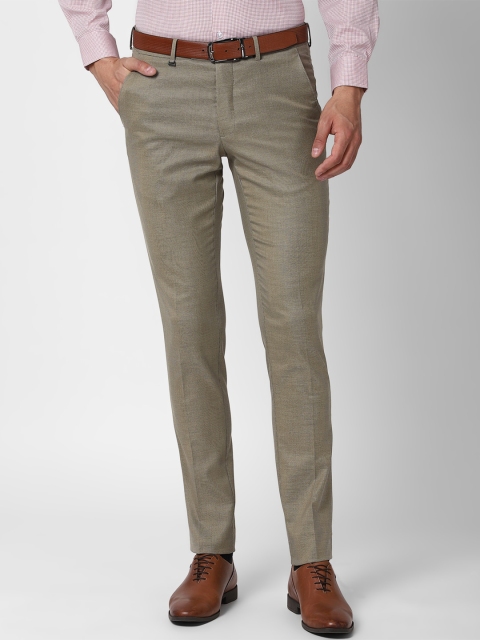 

Van Heusen Men Khaki Textured Checked Slim Fit Trousers