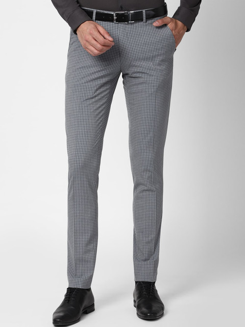

Van Heusen Men Grey Checked Slim Fit Formal Trousers