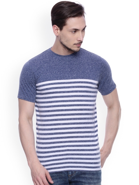 

Basics Men Blue & White Striped Muscle Fit Round Neck T-shirt