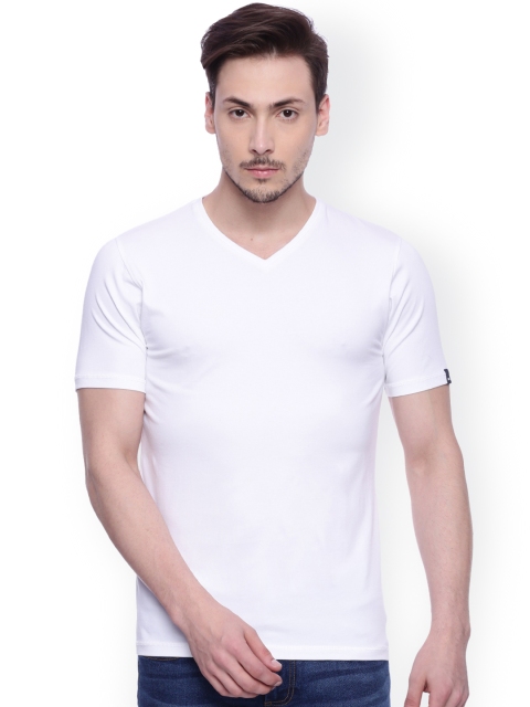 

Basics Men White Solid V-Neck Muscle Slim Fit T-shirt