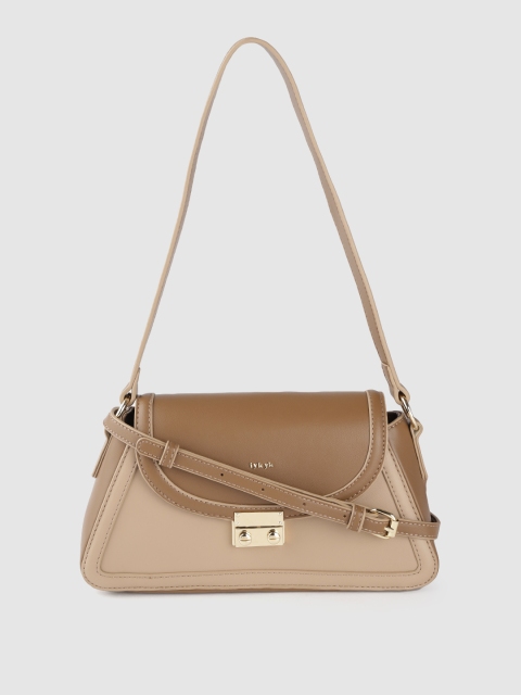 

IYKYK Brown Colourblocked Structured Handheld Bag
