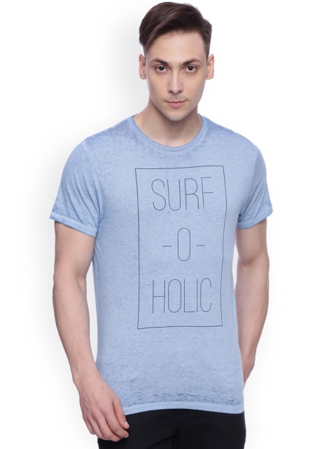 

Basics Men Blue Printed Round Neck Muscle Slim Fit T-shirt