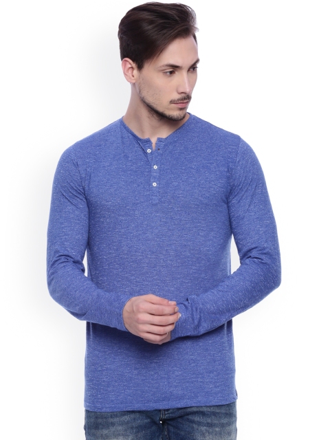 

Basics Men Blue Muscle Slim Fit Henley Neck T-shirt