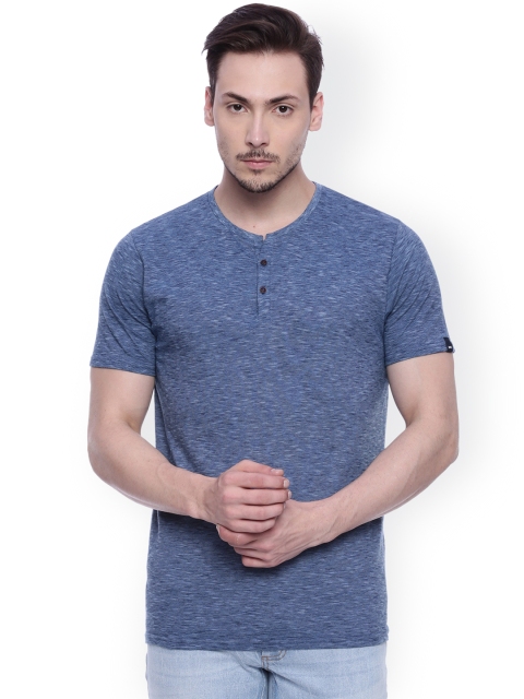 

Basics Men Blue Muscle Slim Fit Henley Neck T-shirt