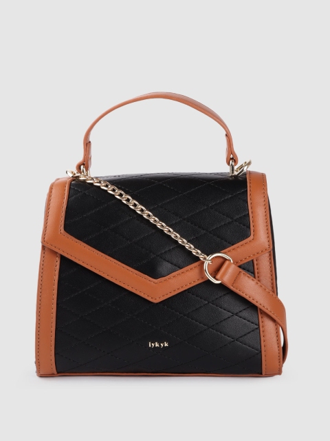

IYKYK Black Geometric Textured Structured Satchel