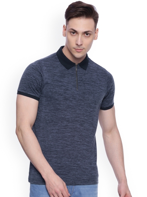 

Basics Men Navy Muscle Slim Fit Polo Collar T-shirt, Navy blue