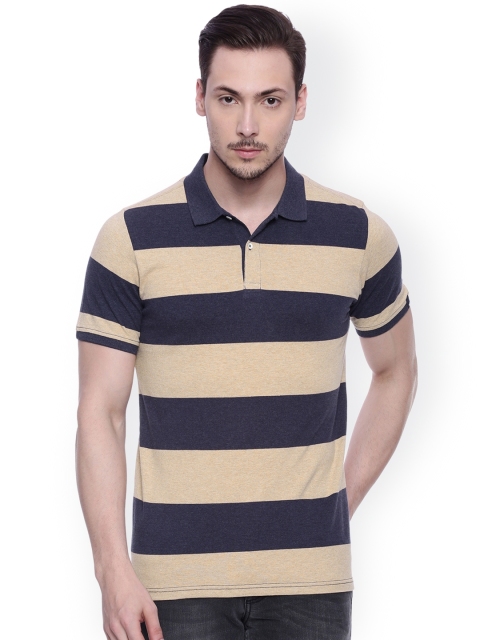 

Basics Men Navy Blue Striped Polo Collar T-shirt