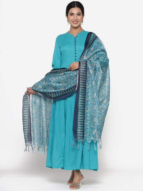 

ETHNIC STREET Sea Green Crepe Ethnic Maxi Dress