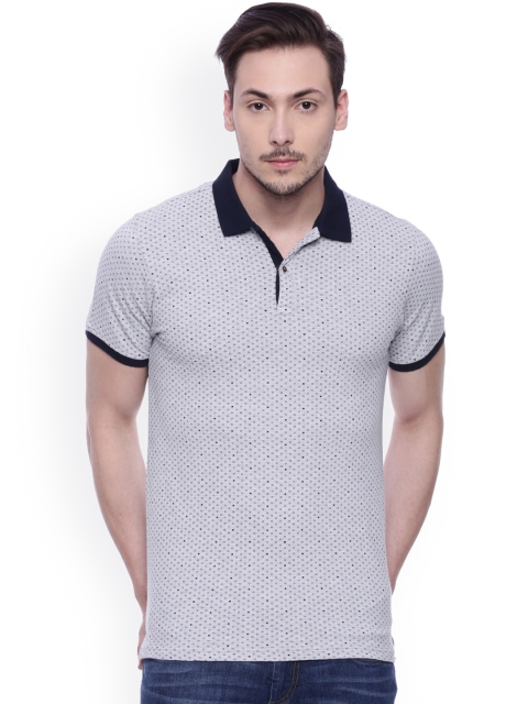 

Basics Men Grey Printed Muscle Fit Polo T-shirt