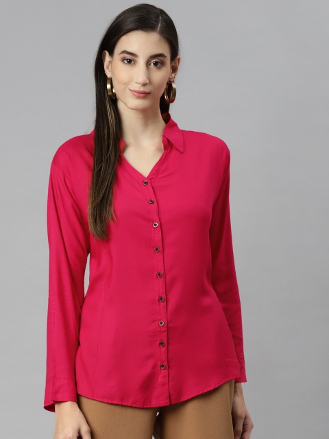

Aarika Women Fuchsia Solid Pure Cotton Classic Casual Shirt