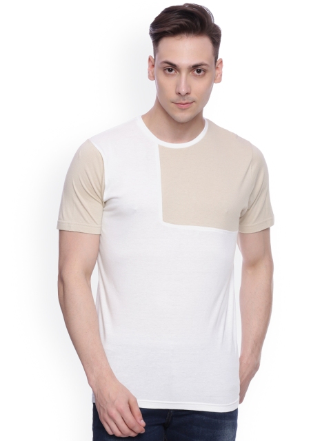 

Basics Men White Colourblocked Slim Fit Round Neck T-shirt