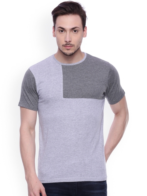 

Basics Men Grey Colourblocked Muscle Fit Round Neck T-shirt
