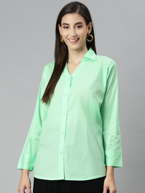 

Aarika Women Sea Green Solid Pure Cotton Classic Casual Shirt
