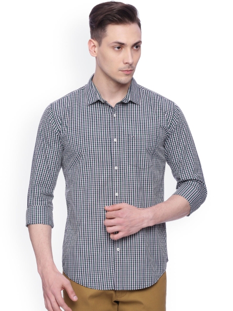 

Basics Men Green & Blue Slim Fit Checked Casual Shirt