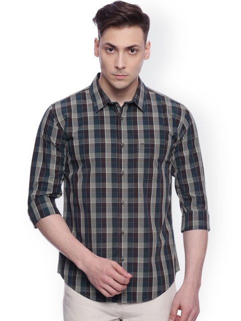 

Basics Men Brown & Grey Slim Fit Checked Casual Shirt