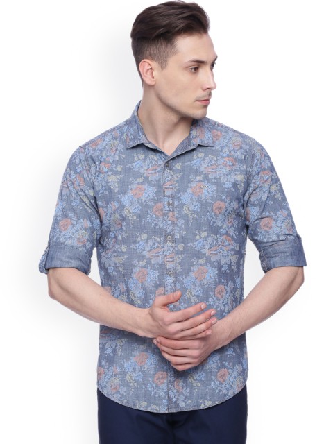 

Basics Men Blue Slim Fit Floral Print Casual Shirt