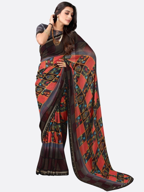 

Satrani Grey & Red Printed Saree
