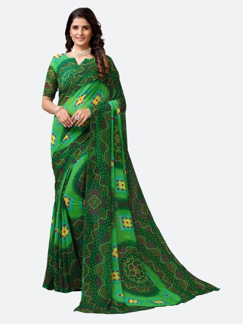 

Satrani Green & Pink Bandhani Saree