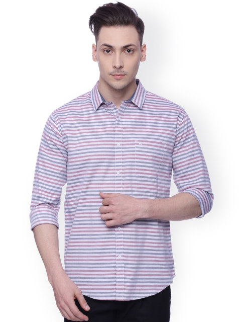 

Basics Men Grey & White Slim Fit Striped Casual Shirt