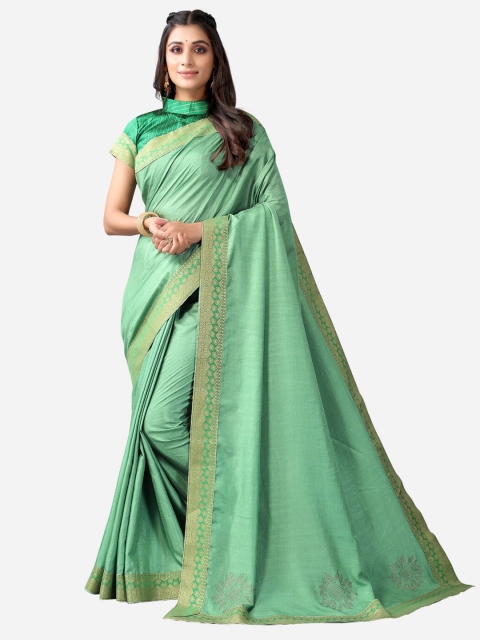 

Satrani Green & Gold-Toned Mukaish Work Saree