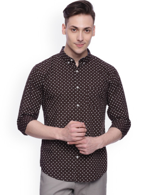 

Basics Men Brown Slim Fit Printed Casual Shirt
