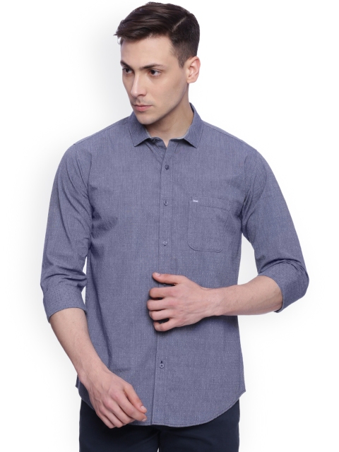 

Basics Men Blue Slim Fit Self-Design Casual Shirt