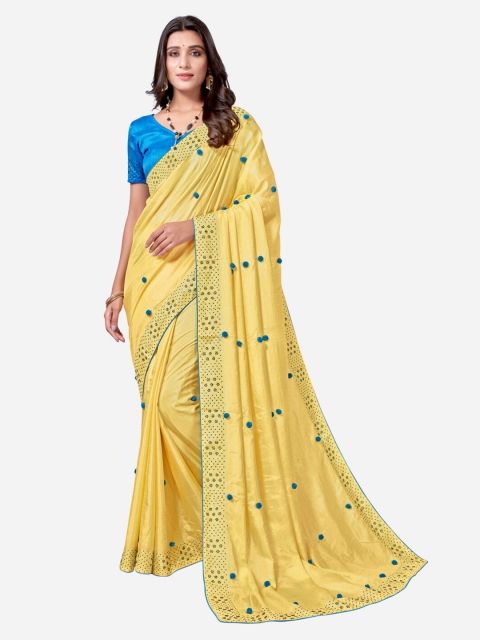 

Satrani Yellow & Blue Mukaish Saree