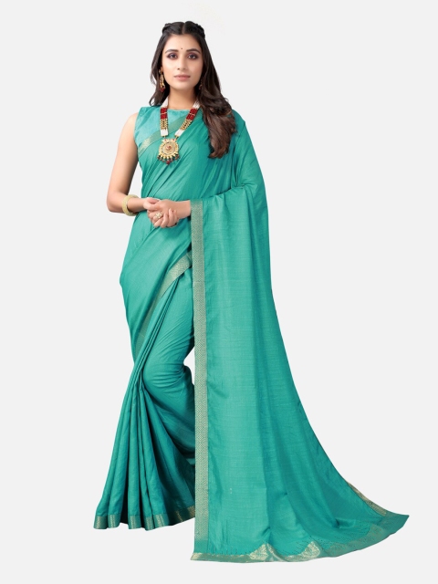 

Satrani Turquoise Blue & Golden Mukaish Saree