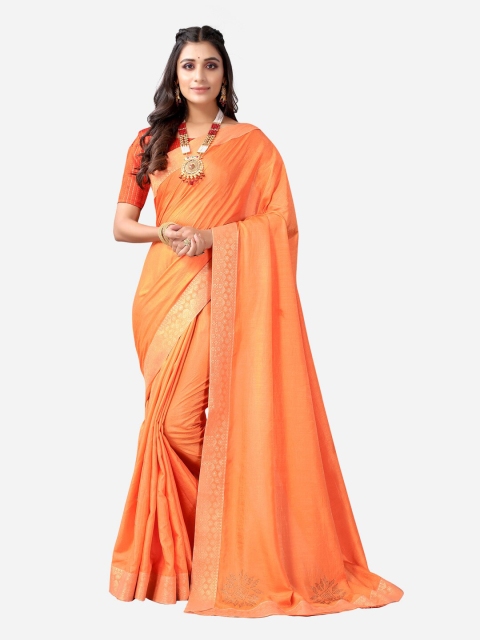 

Satrani Orange & Gold-Toned Zari Saree