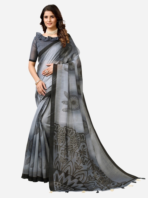 

Satrani Grey & Black Floral Printed Saree