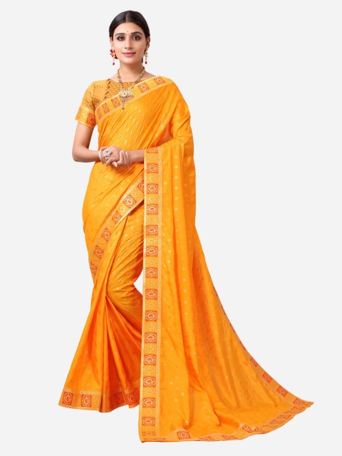 

Satrani Yellow & Golden Ethnic Motifs Zari Saree