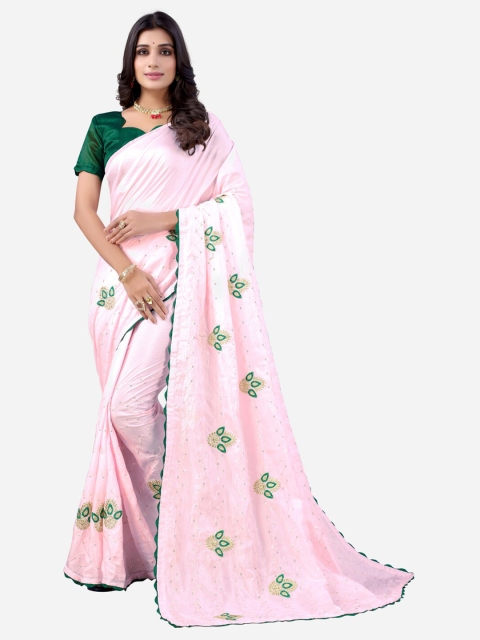 

Satrani Pink & Green Embellished Sequinned Saree