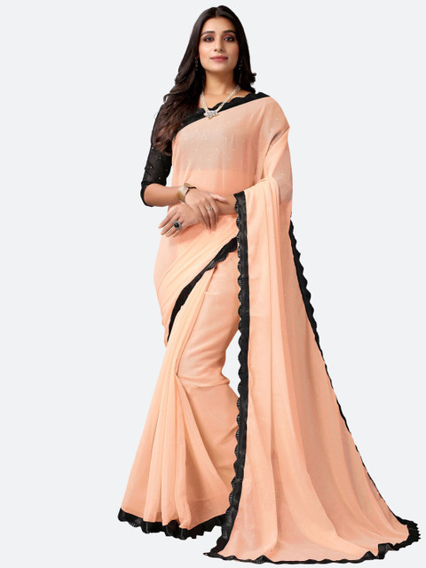 

Satrani Peach-Coloured & Black Solid Saree