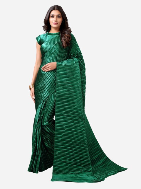 

Satrani Green & Silver-Toned Striped Art Silk Saree