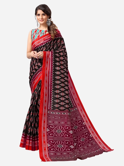 

Satrani Black & Red Floral Cotton Saree