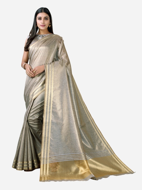 

Satrani Grey & Gold-Toned Zari Saree