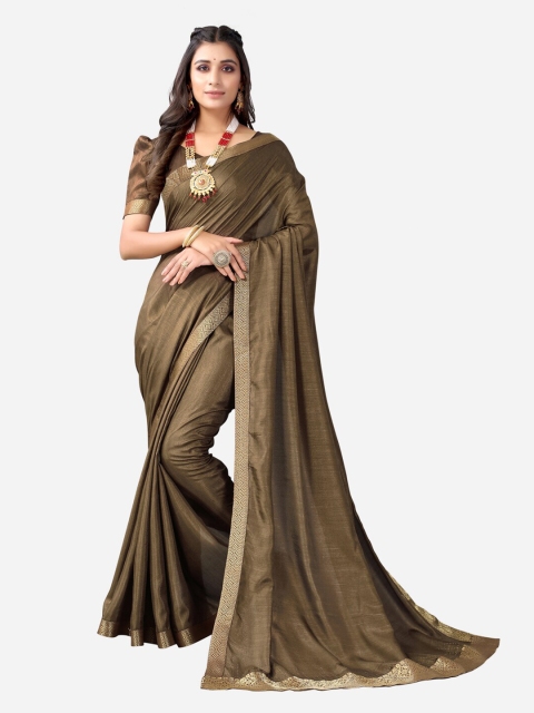 

Satrani Brown & Gold-Toned Mukaish Saree