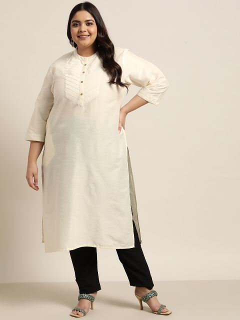 

Juniper Women Beige Yoke Design Thread Work Plus Size Kurta