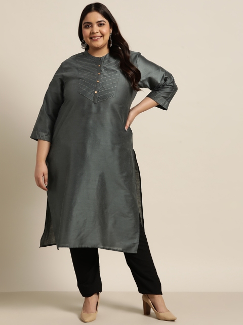 

Juniper Women Grey Yoke Design Thread Work Plus Size Kurta