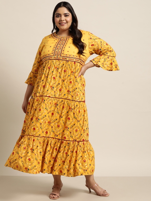 

Juniper Women Plus Size Yellow Ethnic Motifs Embroidered Ethnic Maxi Dress