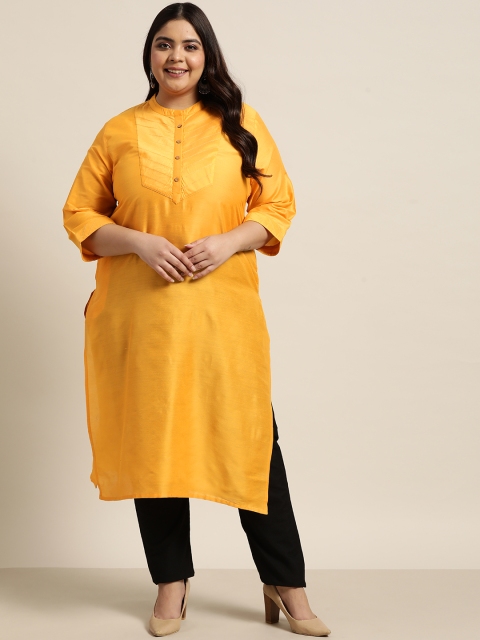 

Juniper Women Mustard Yellow Yoke Design Thread Work Plus Size Kurta