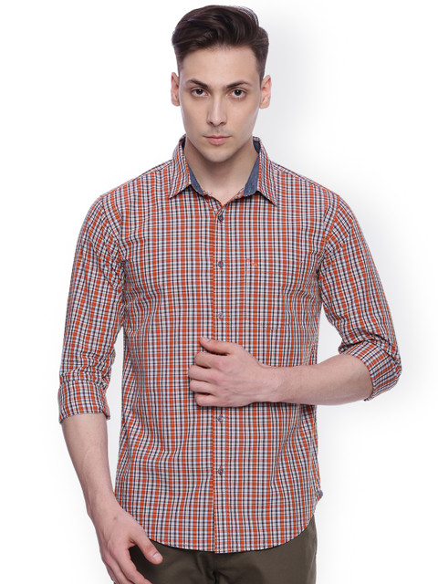

Basics Men Orange & Blue Slim Fit Casual Shirt