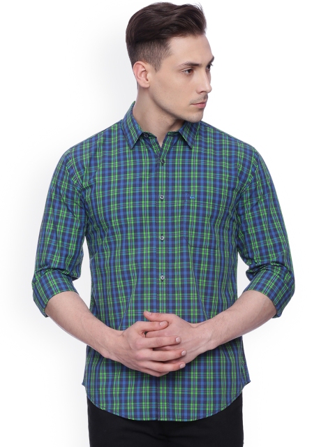 

Basics Men Green & Blue Slim Fit Checked Casual Shirt