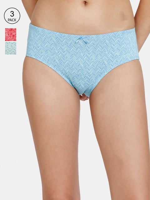 

Zivame Pack Of 3 Medium Rise Full Coverage Hipster Briefs ZI2585FASHHSAST, Blue